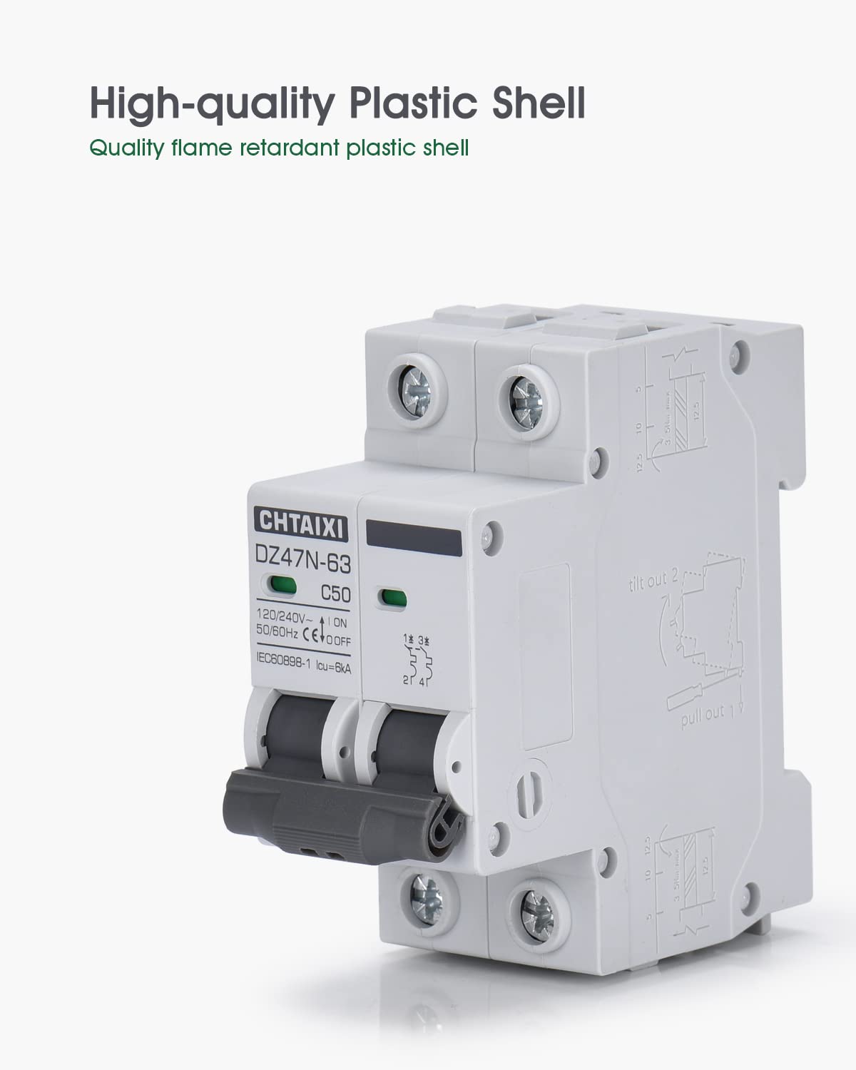 AC Miniature Circuit Breaker, 50 Amp 120V/240V 2 Pole