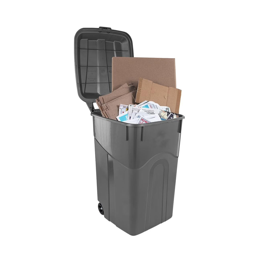 45 Gal Wheeled Garbage Can Heavy Duty, Locking Lid Outdoor Trash Bin Black | Tough polypropylene Garbage Can. Rugged
