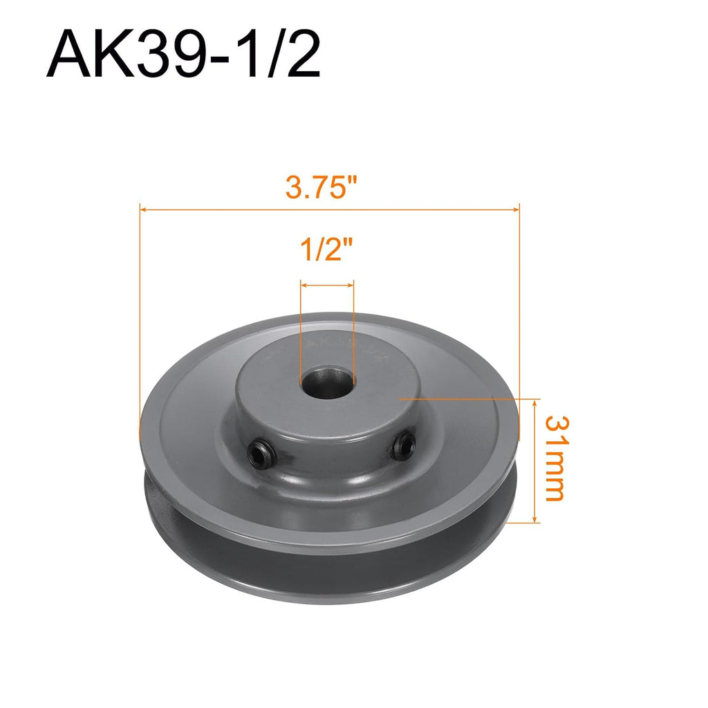 uxcell AK39-1/2 V-Belt Sheave 1/2" Bore, 3.75" OD, Single Groove Web Sheave