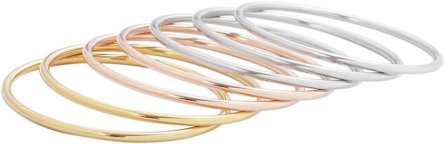 Glossy Thin Round Bangle Bracelet Set for Women, Set of 7