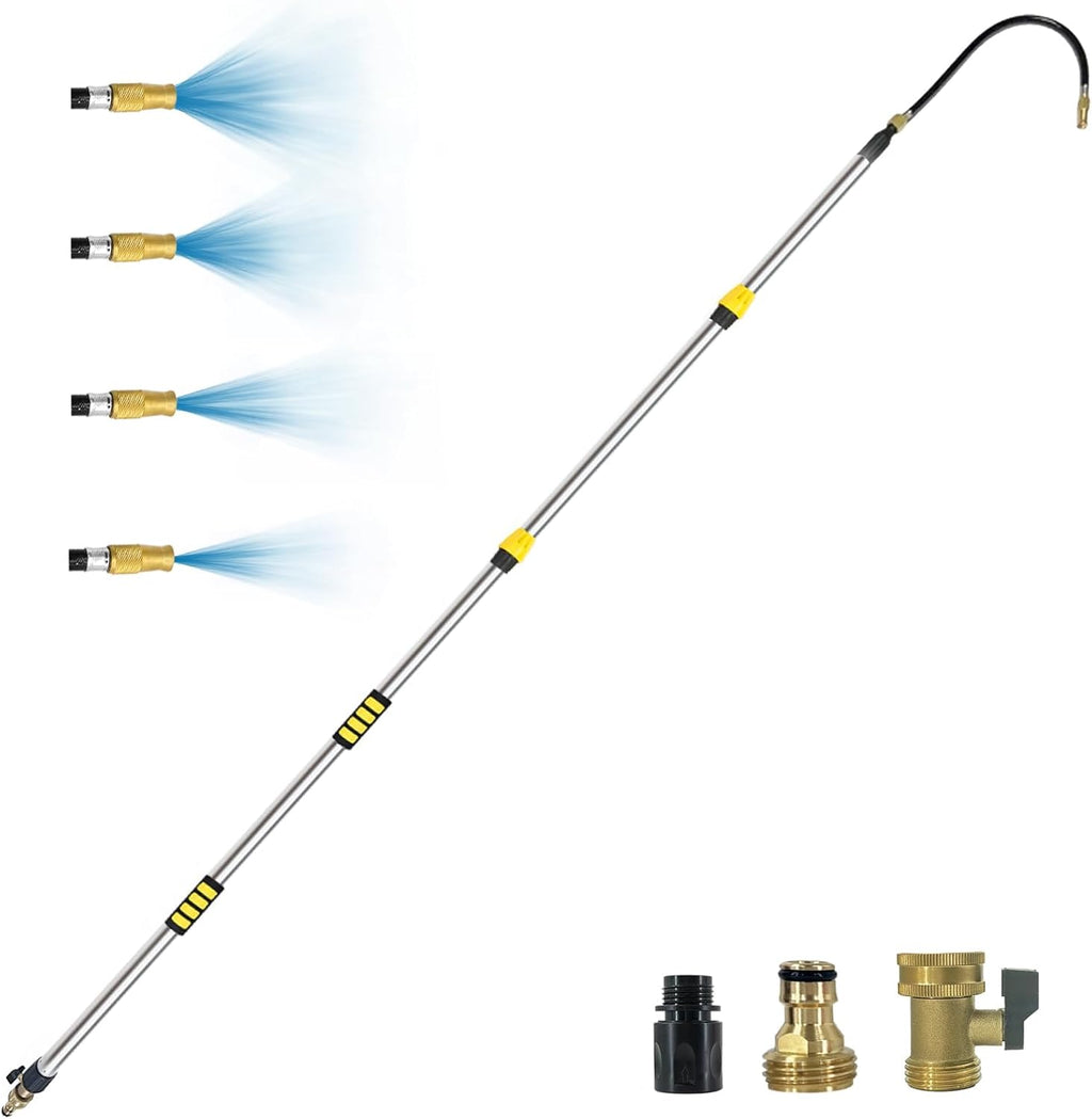 18FT Reach Telescopic Gutter Cleaning Tools from the Ground, Long Reach Gutter Cleaner Wand with Hose Attachment