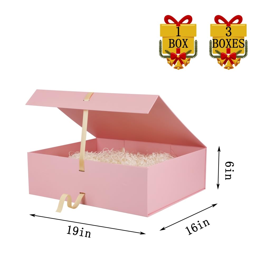 Pink Extra Large Gift Box 19x16x6 Inch Jumbo Box, 3 Pack
