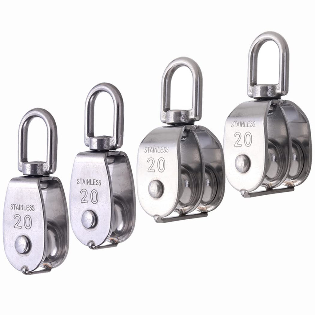 Rocaris 4 Pack M20 Pulley Block, 2 Pcs Single Pulley & 2 Pcs Double Pulley