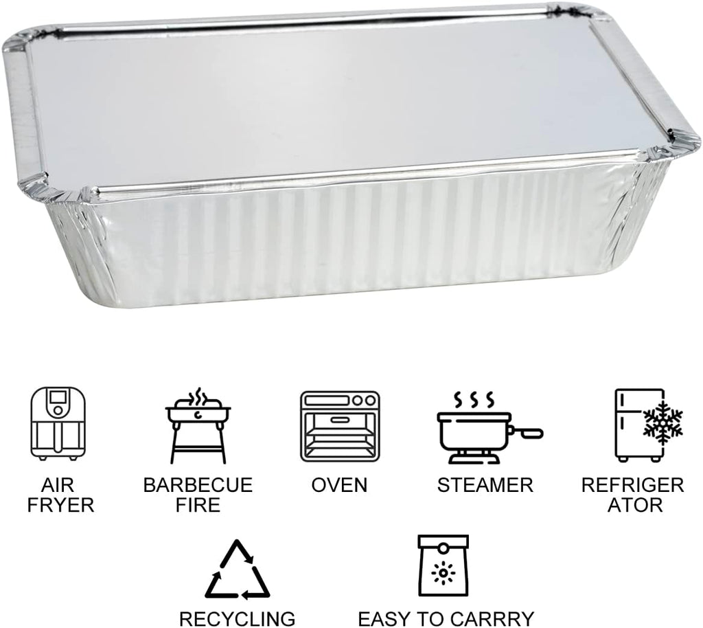 50 Pack Aluminum Pans with Lids(8.5"×6") - 2.25lb