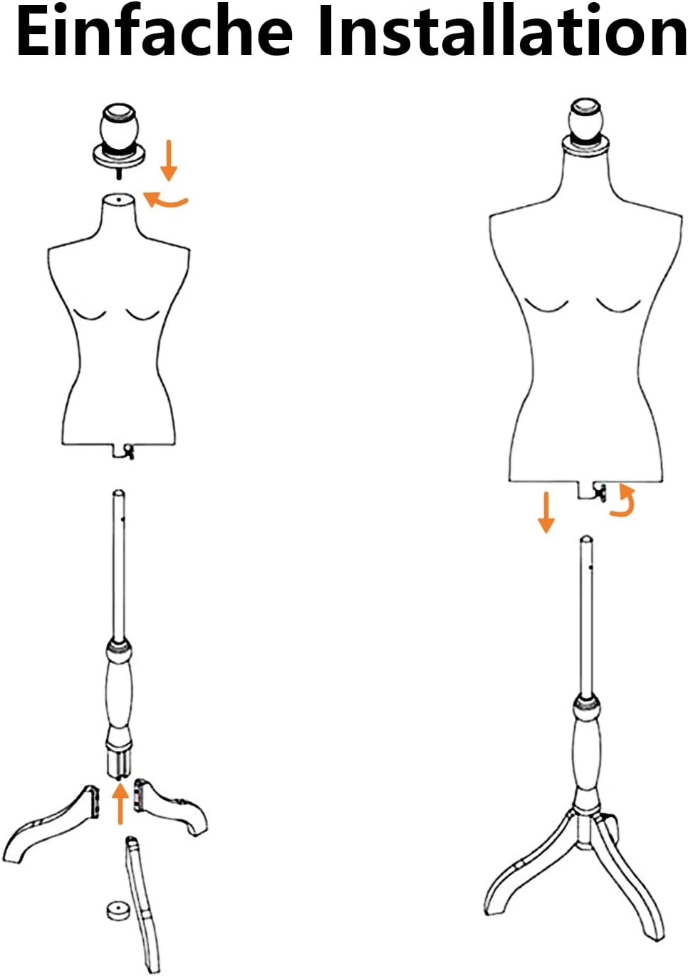 Female Dress Form Pinnable Mannequin Body Torso with Tripod Base Stand