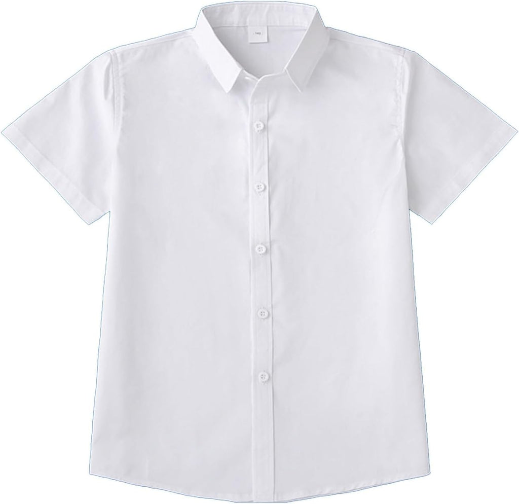 Boys Short Sleeve Dress Shirts Formal Uniform Oxford Button Down Shirt Girls School Blouses Cotton Casual Tops Summer