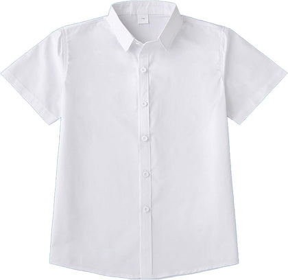 Boys Short Sleeve Dress Shirts Formal Uniform Oxford Button Down Shirt Girls School Blouses Cotton Casual Tops Summer