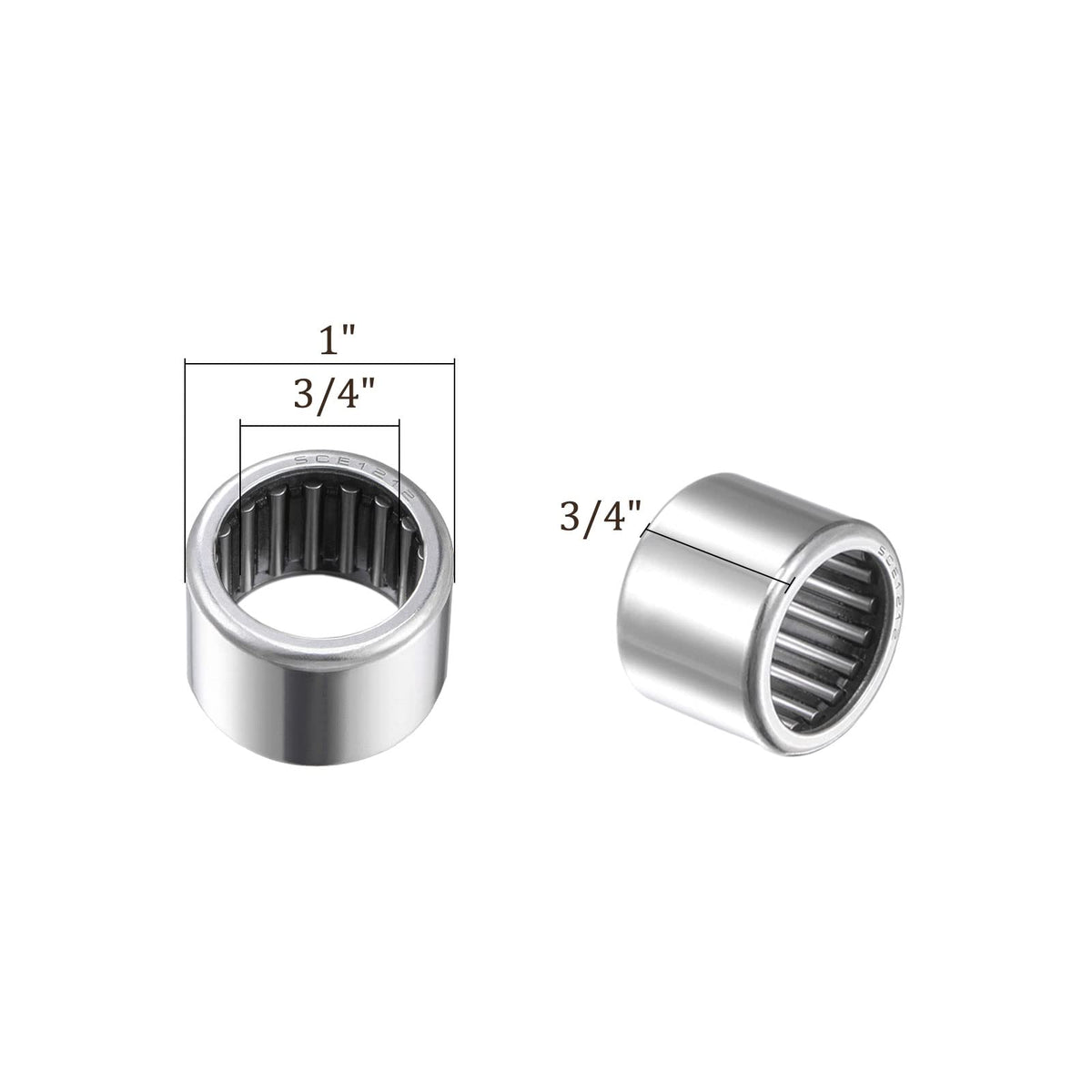 Kozelo 2pcs SCE1212 Needle Roller Bearings - [3/4" x 1" x 3/4"] Open End for Gearbox Use, Chrome Steel Rollers