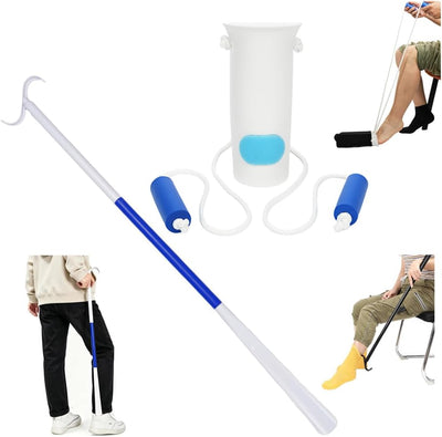 Sock Aid Kit with Long Handle Shoe Horn, Sock Helper for Seniors Pregnant Disabled, Hip Kit Sock Aids for Putting on