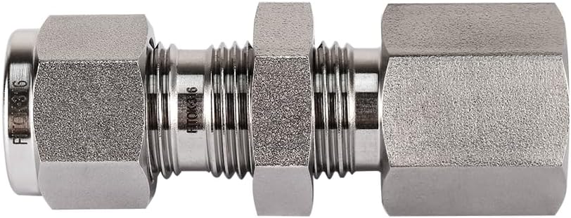 316 Stainless Steel Bulkhead Connector 1/2" Tube OD x 3/8" Female NPT Compression Fitting 5300 psi, SS-BCF-FL8-NS6