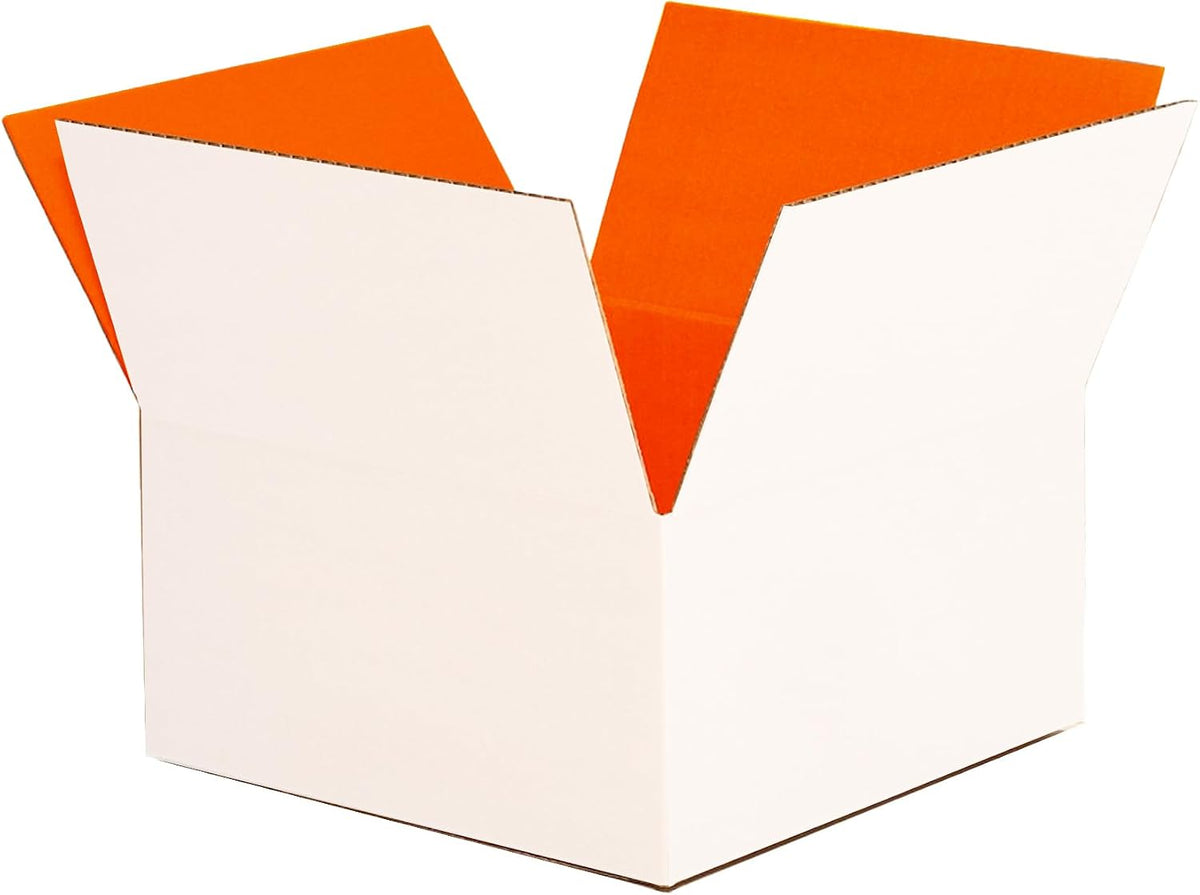 White & Orange Cardboard Shipping Boxes, Mailing Box 10x8x6",25 Pc