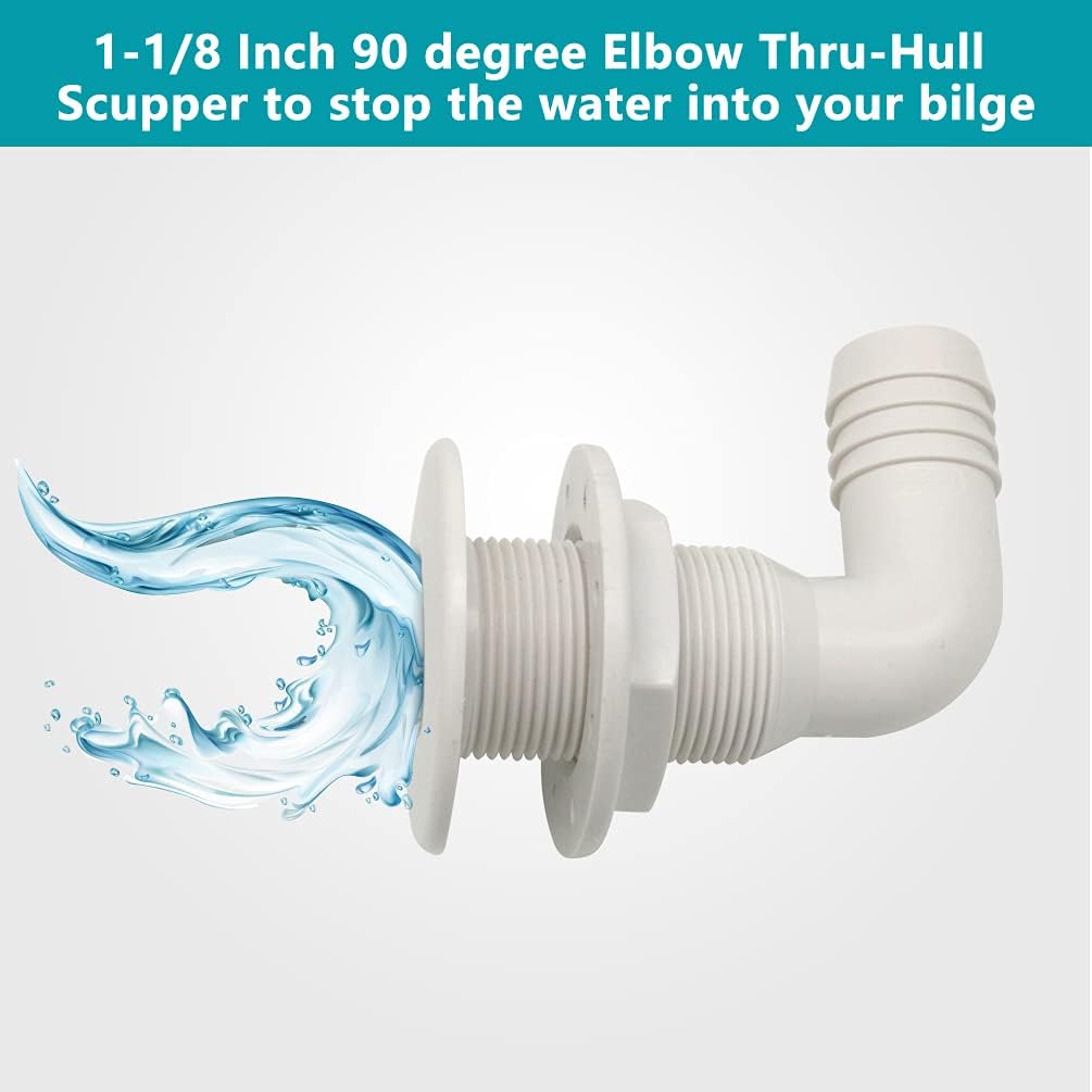 Marine Bilge Pump Hose 1-1/8 Inch Plumbing, White Angled Thru Hull