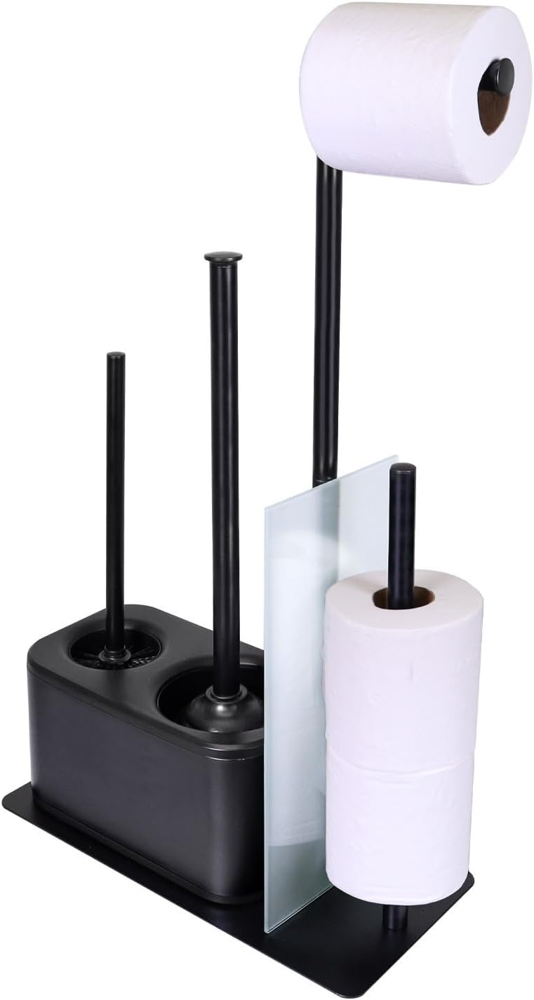 Modern Bath Set for Bathroom Organization, All in One Toilet Brush, Toilet Plunger, Toilet Paper Holder Stand and