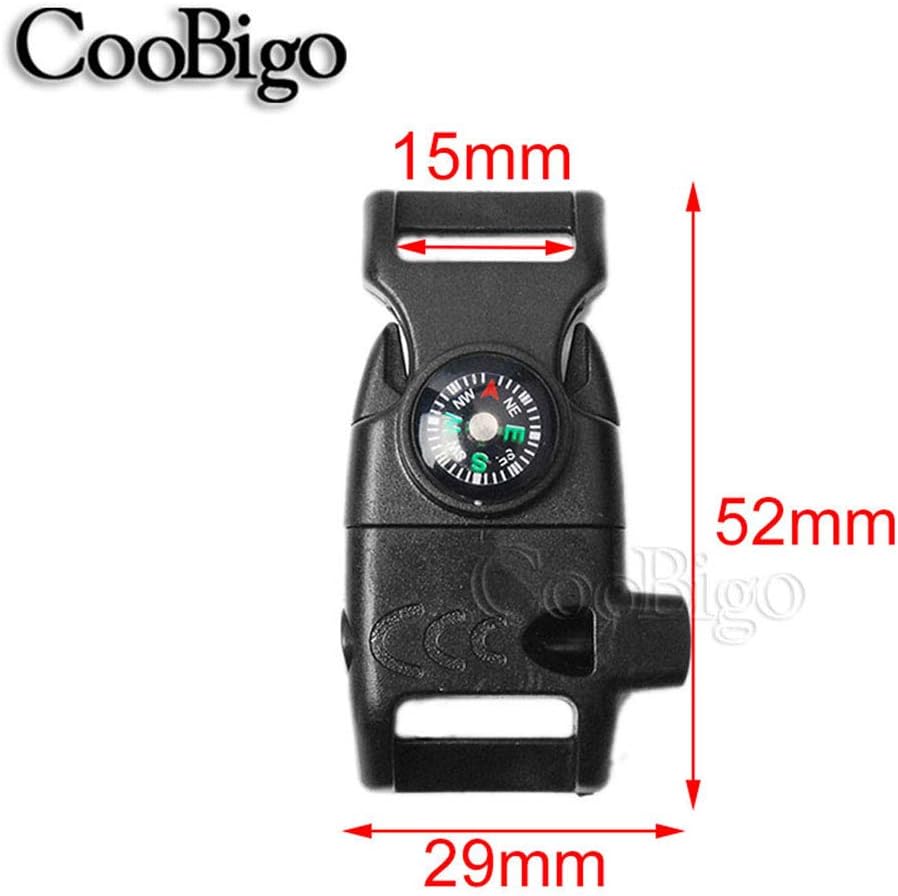 5/8" Compass Whistle Buckle Plastic Paracord Bracelet Outdoor Camping Emergency Survival Travel Kits