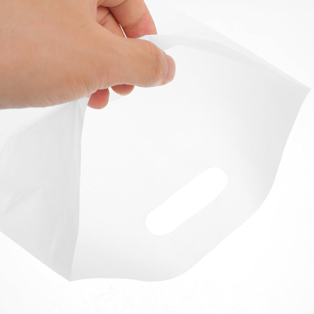 50pcs White Frosted Plastic Merchandise Bags with Handles