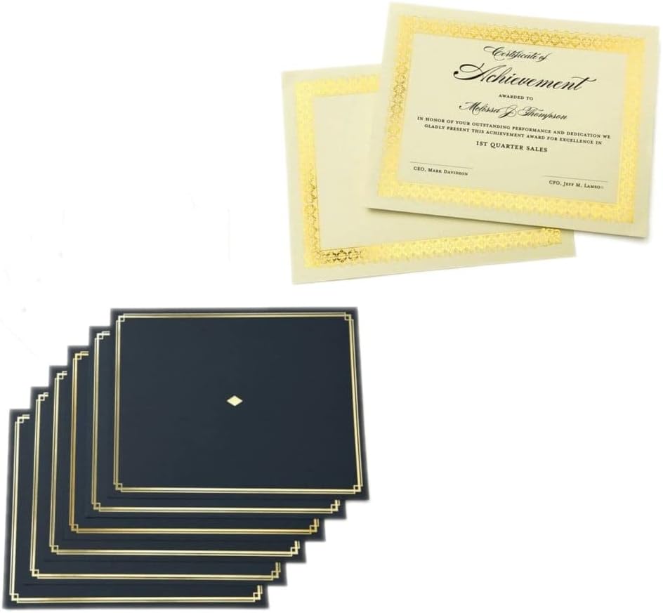 Certificate Kit, 60 Black Holders + 60 Papers, Black & Gold | 60ct black certificate holders & 8.5" x 11"