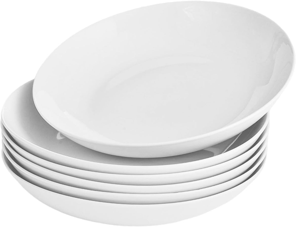 White Pasta Bowls 28 oz, Ceramic Salad Bowls Set of 6