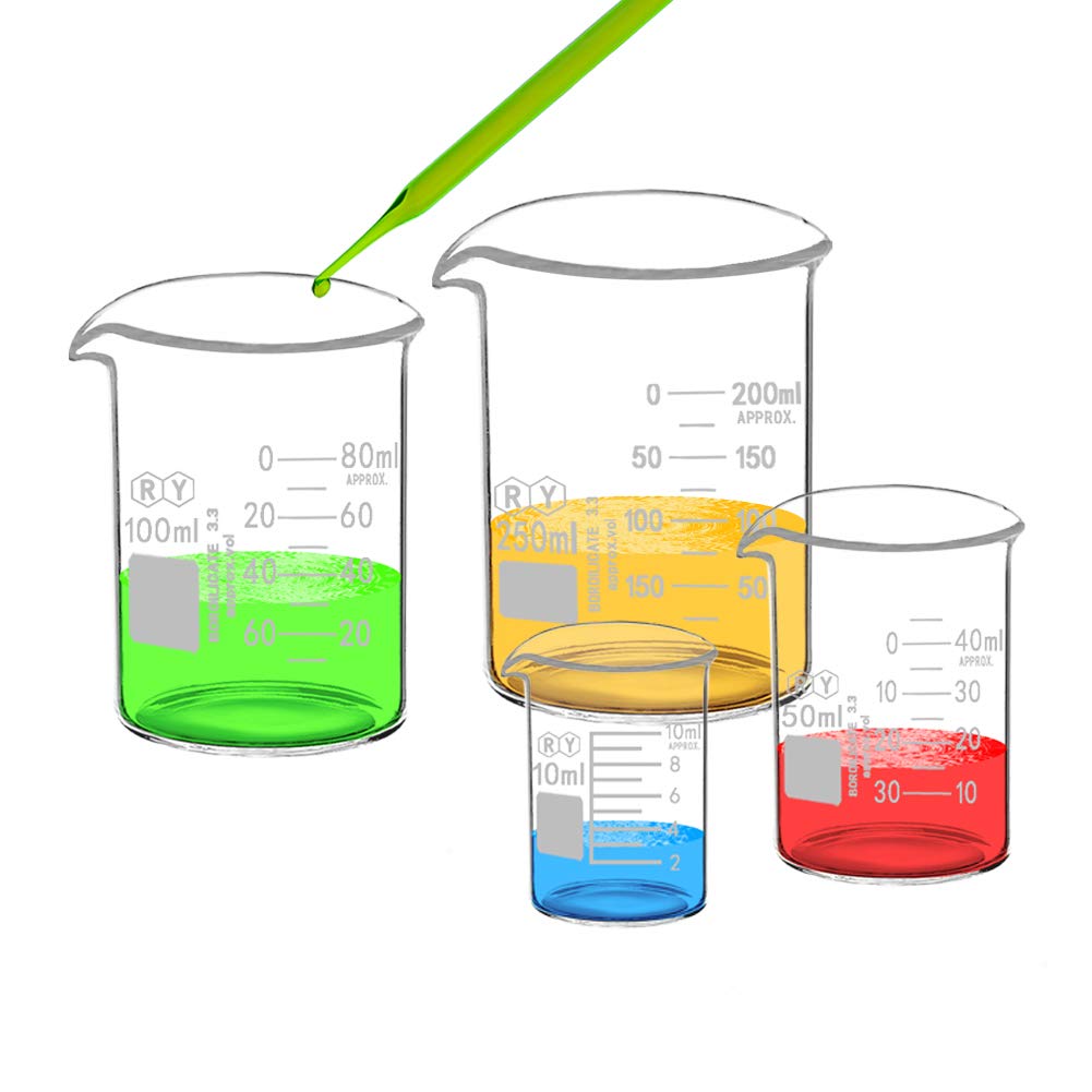 4-Piece Borosilicate Glass Beaker Set, 10-250 mL