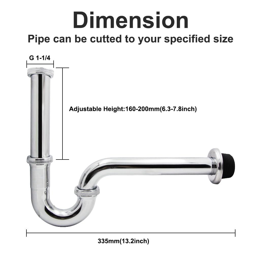 Chrome Brass P-Trap 1-1/4 Inch Adjustable Drain Kit