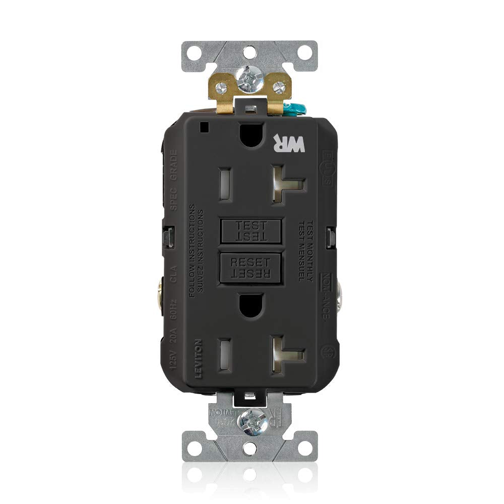 Leviton 20A-125V Extra-Heavy Duty Industrial Grade Weather/Tamper-Resistant Duplex Self-Test GFCI Receptacle, G5362-WTE, Black