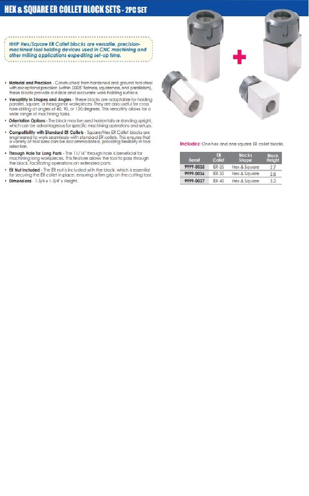 HHIP 9999-0036 ER32 Square and Hex Collet Block Set