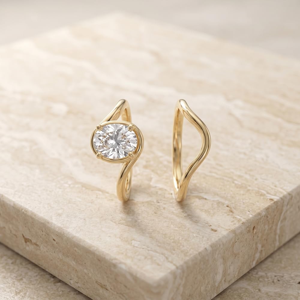 14K Gold Plated Stackable Rings for Women, Non Tarnish Cubic Zirconia Wedding Bands, Dainty Engagement & Promise
