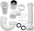 White 1 1/4" and 1-1/2" P-Trap Plumbing Kit with Threaded Adapter, J-Bend for Restroom Sink Kitchen Sink Drain Pipe