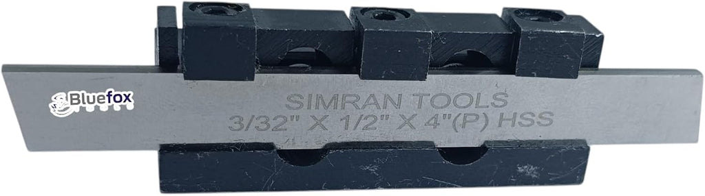 8mm Adjustable Lathe Parting Cut Off Tool Holder with 3/32" x 1/2" x 4" HSS Blade, Heavy Duty Steel, Front & Rear Tool Post Compatible for Mini & Bench Lathes