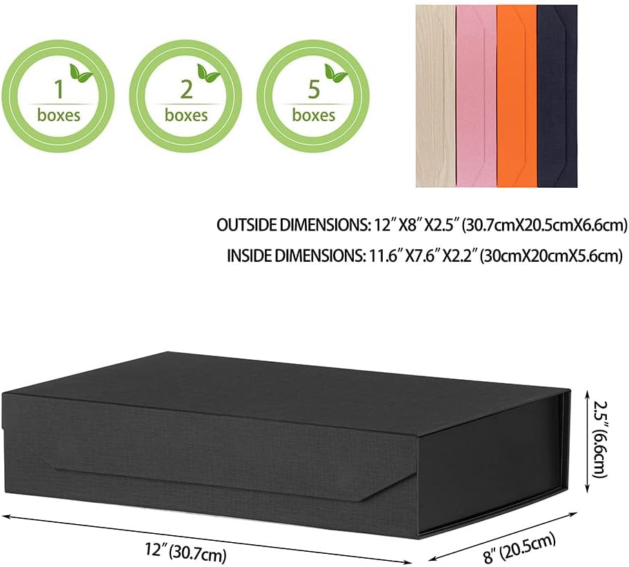 1-Pack Black Gift Boxes with Lids 12x8x2.5 Inches, Foldable