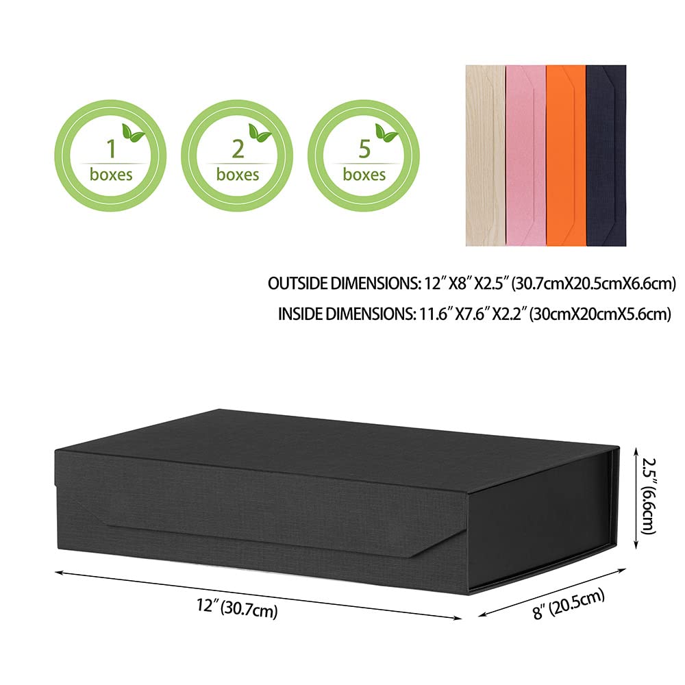5-Pack Black Gift Boxes with Lids 12x8x2.5 Inches, Foldable