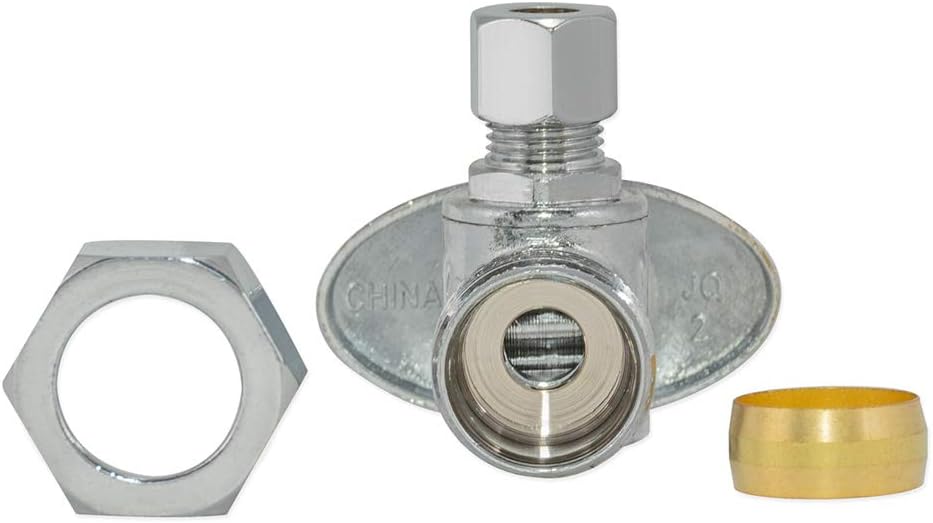 1/4 Inch OD x 5/8 Inch OD (1/2 Inch Nom.) Quarter Turn Angle Stop Valve, Brass Plumbing Fitting, Chrome, 10737LF