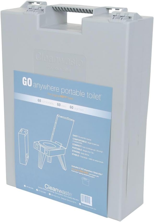 GO Anywhere Complete Portable Camping Toilet with 3 Waste Kits | For Camping, Hunting, Fishing - Kit includes Waste