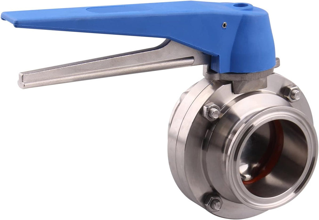 DERNORD 2 Pack Butterfly Valve with Blue Trigger Handle Stainless Steel 304 Tri Clamp Clover (2 inch Tri Clamp Butterfly Valve)