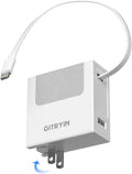 Portable Charger Block, Retractable Wall Charger, 40W PD Fast Charging Block with 33.5in Lightning Cable, Power