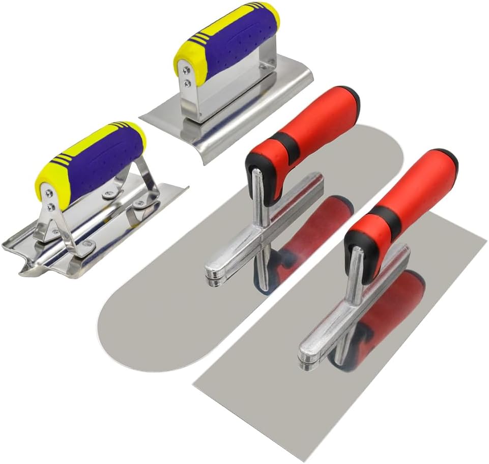 Concrete Tools Set Stainless Steel Flat Finishing Trowel and Pool Trowel Plus Concrete Edger and Groover Stucco