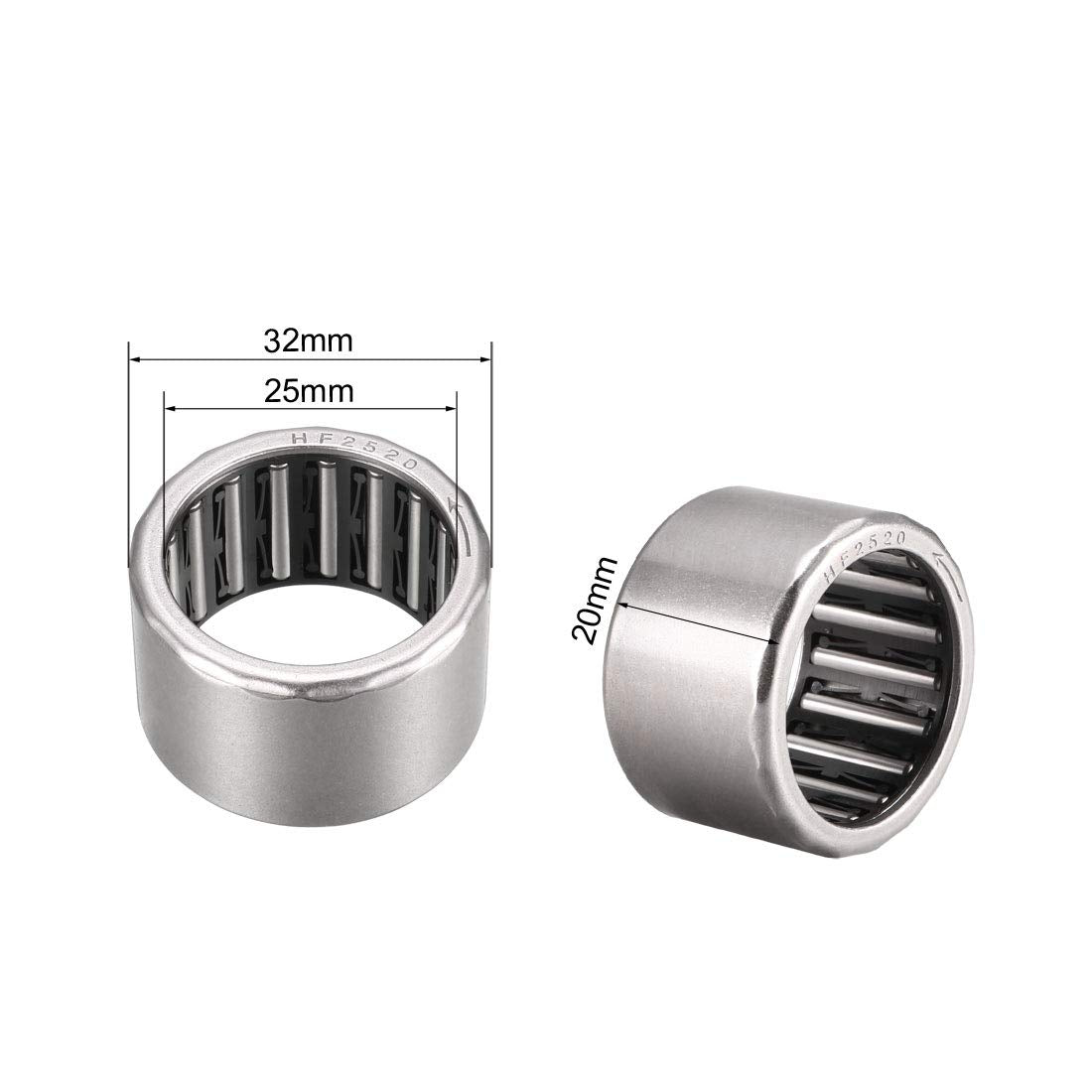 uxcell Needle Roller Bearings 25mm Bore 32mm OD 20mm Width 2pcs
