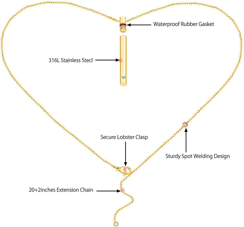 Urn Necklace for Ashes Stainless Steel Cremation Necklace with Crystal Memorial Pendant Necklace