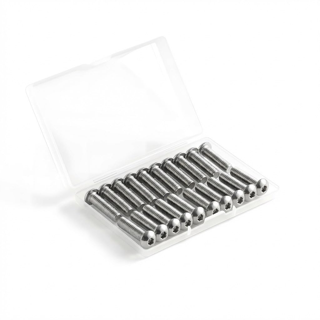 M4 x 20mm (50 Pack) Button Head Socket Cap Screws, 304 Stainless Steel 18-8, Bright Finish, Fully Machine Thread