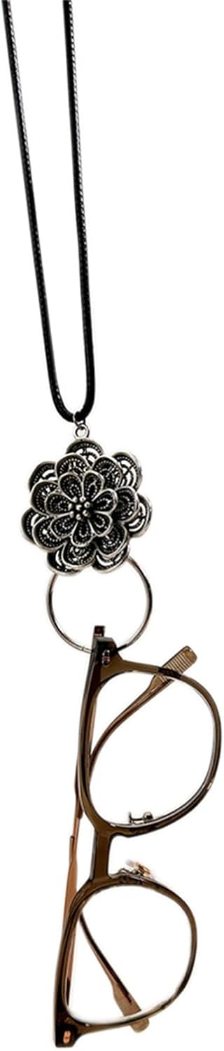 Glasses Necklace Sunglasses Holder Hanging Ring Leather Cord Eyeglasses Strap Flower Loop Ring