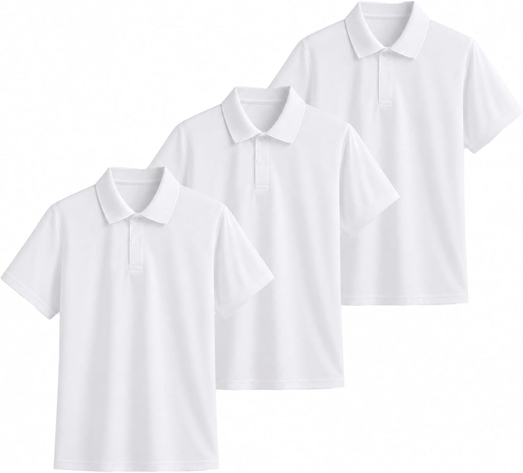 3-Pack Quick Dry Boys Polo Shirts Mesh Active Boys Uniform Shirts Age 5-16Y | Athletic Youth Polo Shirts for