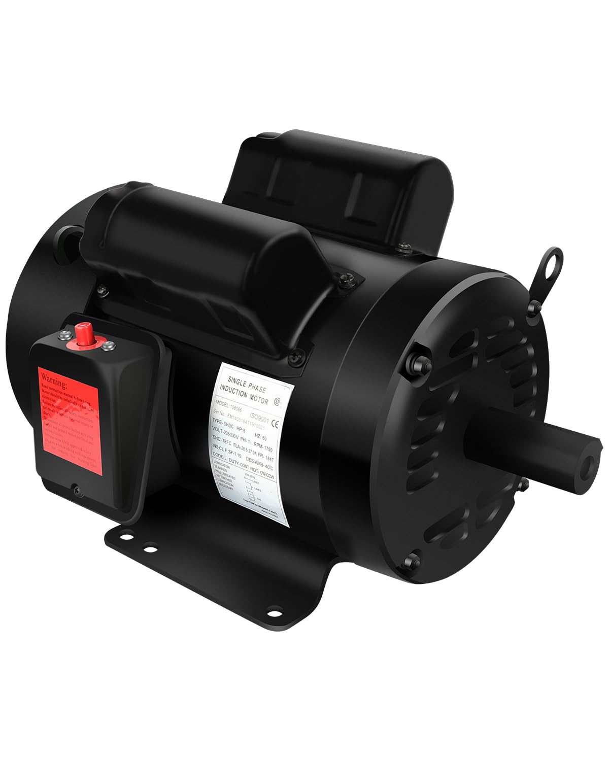 5HP Air Compressor Motor 1750 RPM Single Phase 184T Frame 208V-230V