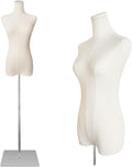 Dress Form Mannequin Body, Female Mannequin Torso with Detachable Silvery Metal Stand and Rectangular Base for