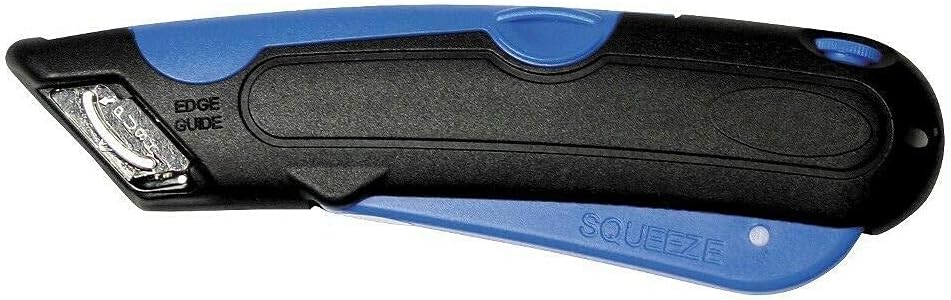 Self-Retracting Blade Safety Cutter, Left and Right Edge Guide, 3 Depth Setting, Preloaded with 3 Blades - Black/Blue