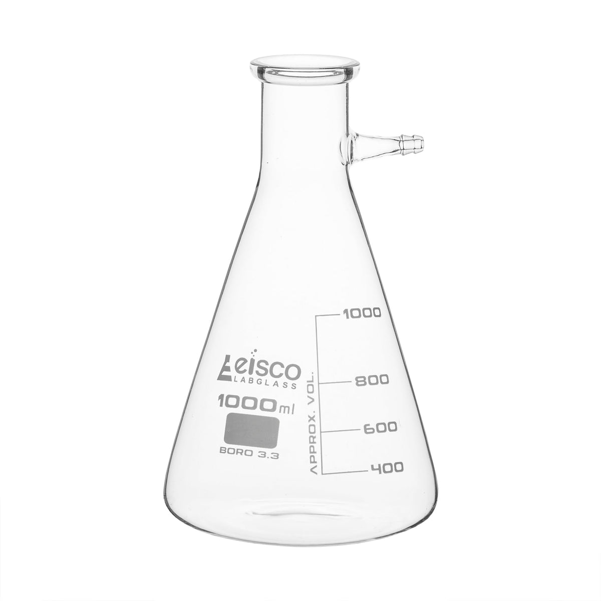 Filtering Flask, 1000ml - Borosilicate Glass - Conical Shape, with Integral Side Arm - White Graduations