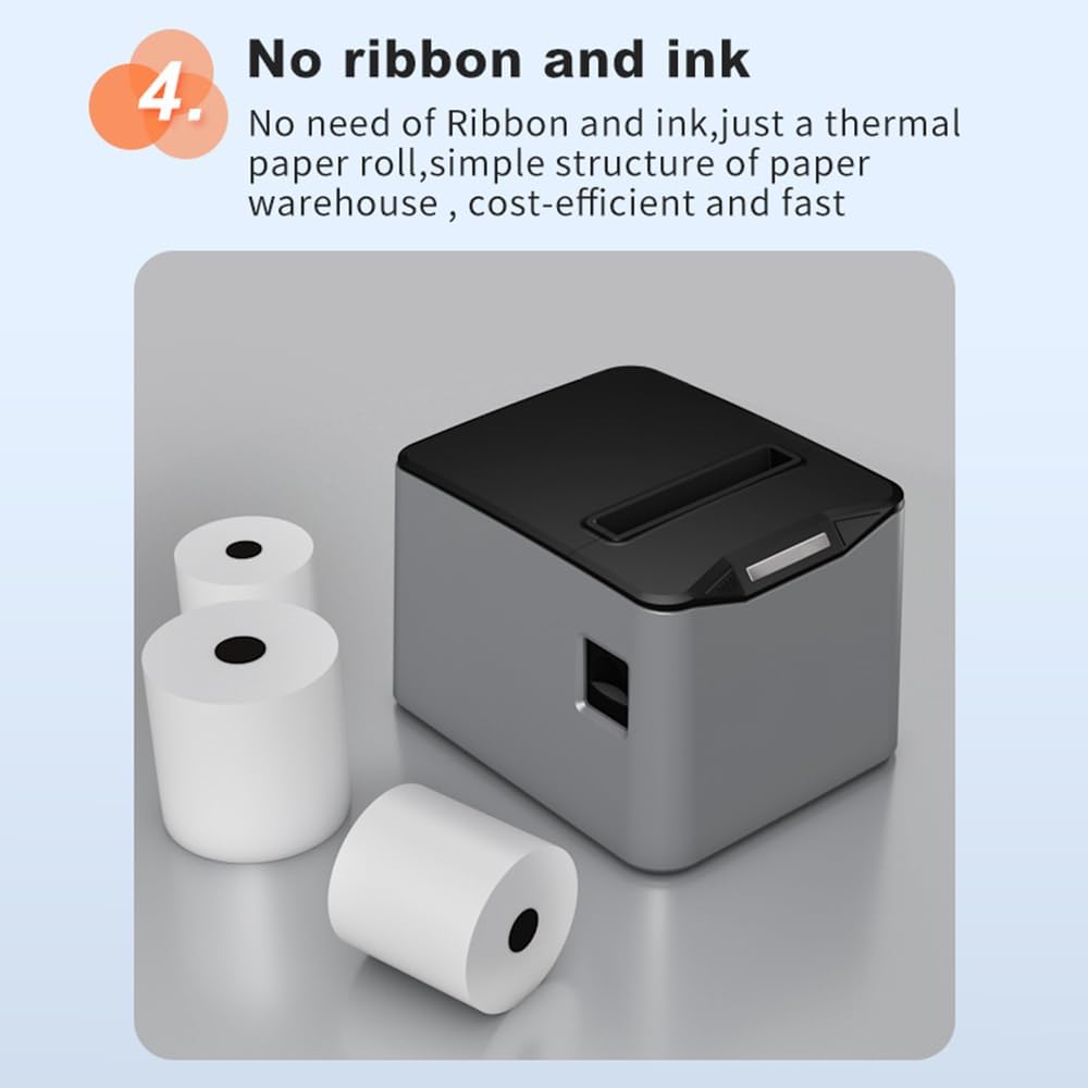 Thermal Receipt Printer 80mm Desktop Direct Thermal Printing USB+LAN Connection High Speed with Auto Cutter Large