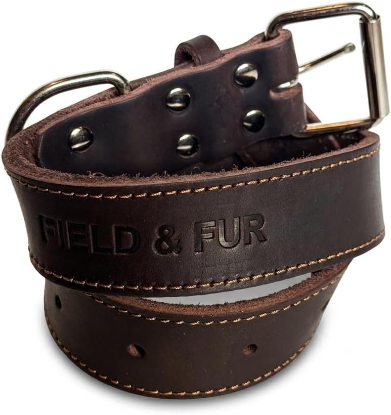 Full Grain Leather Dog Collar – Outdoor Dog Collar with Reinforced Stitching, Nickel Hardware, Adjustable Fit for