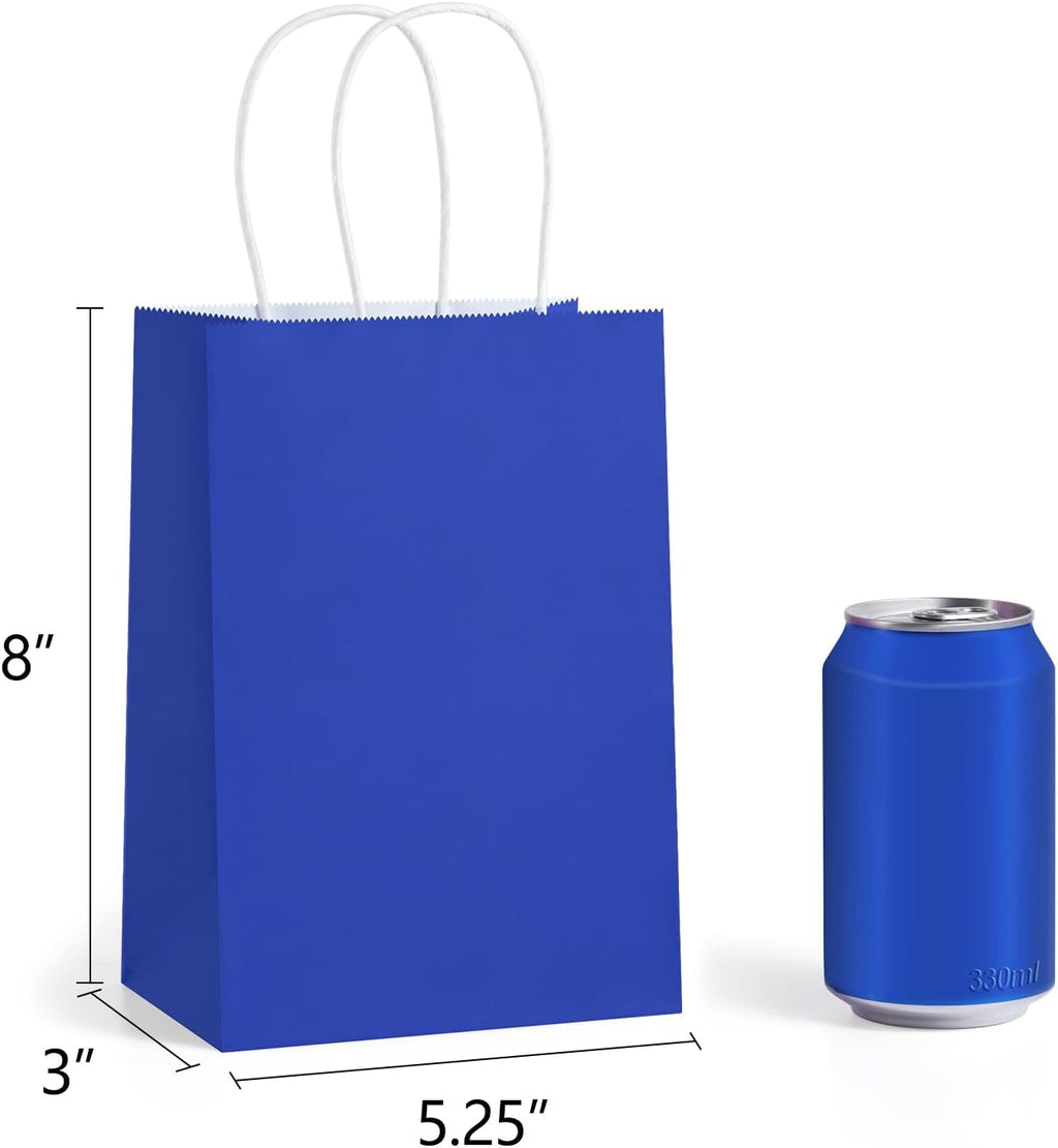 Gift Bags with Handles 5.25x3x8 Inch Royal Blue 100 Pack Bulk