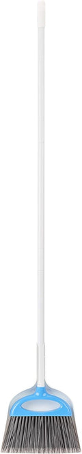 Dustpan Broom Set with Adjustable Long Handle, Easy to Assemble, Blue and White