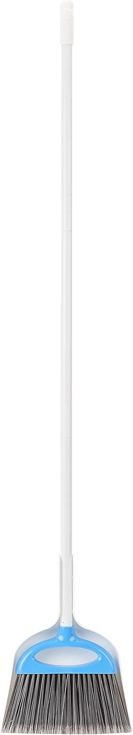 Dustpan Broom Set with Adjustable Long Handle, Easy to Assemble, Blue and White