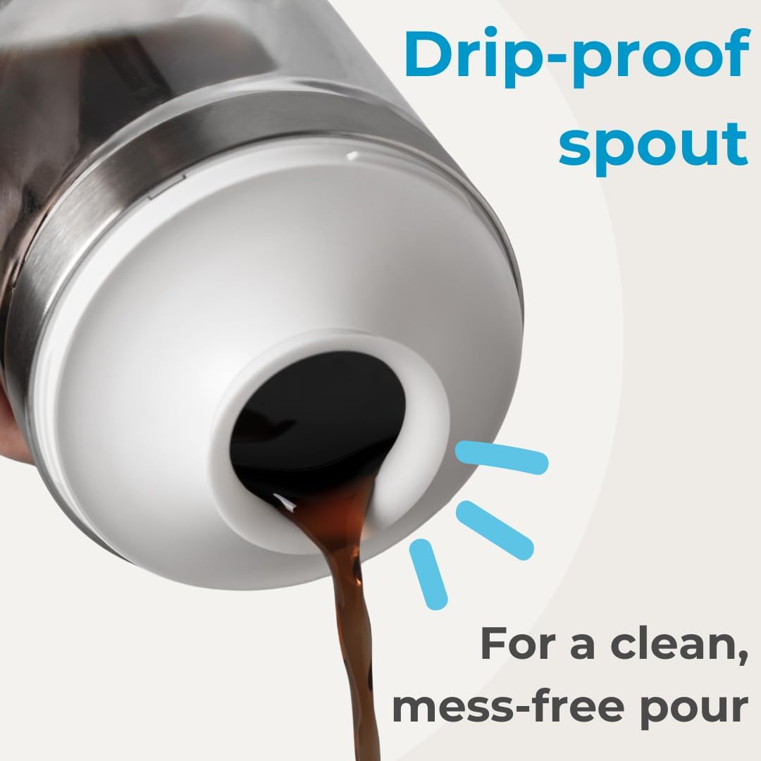 Cold Brew Coffee Maker Set (Brewer & Carafe), Up to 12 Servings of Concentrate, Reusable Stainless Steel Dual Filter